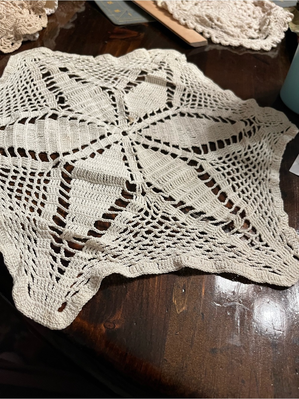 Handmade Star Crochet Doily Table Accent in Cream